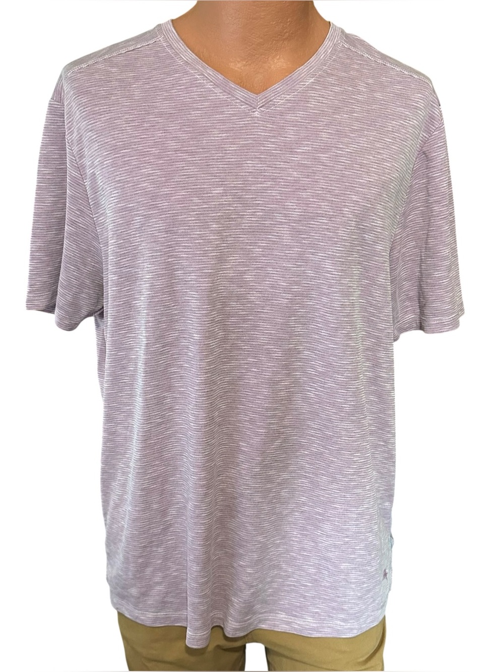 Tommy Bahama Cape Cayo V-Neck Shirt Sz LG Lavender